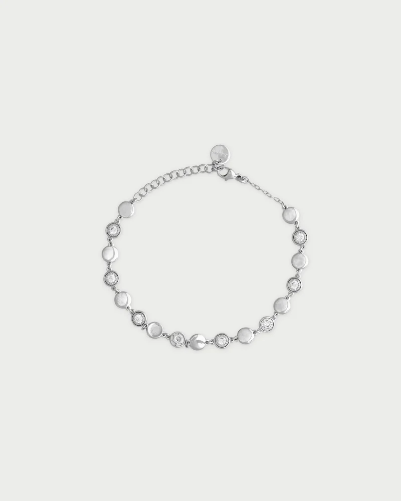 Rue Des Mill Bracelet with pav√© and plain circles - STARDUST TEN - Rhodium