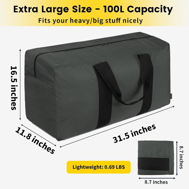 Vorspack Extra Large Duffle Bag for Travel - 100L Foldable Weekender Bag for Overnight Camping - Grey - Image 2