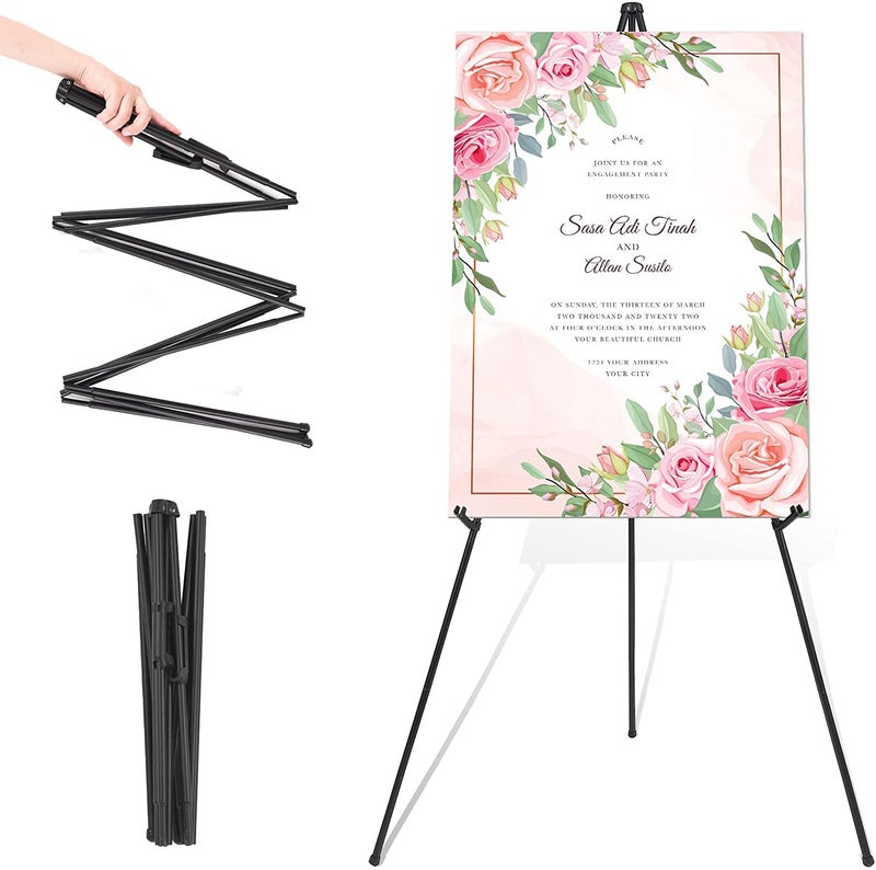 Easel Stand for Wedding Sign  Poster 63 Tripod Collapsible Portable Artist Floor Easels for Display Show  Easy Folding Telescoping Adjustable Art Poster Black
