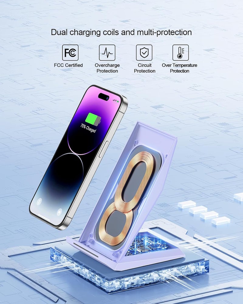 NANAMI  Fast Wireless Charger 2 Pack - Qi Certified Wireless Charging Stand for iPhone 17/17 Air/16/15/14/13/12/12 Pro Max, Phone Charger Dock Compatible Samsung Galaxy S25/S24/S23/S22/S21,Pixel 6/5 - Image 3