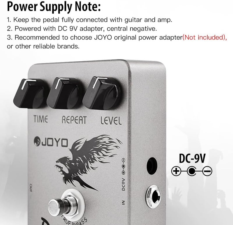 JOYO Digital Delay Effect Pedal for Electric Guitar & Bass - 25ms-600ms Range, Analog Sound, True Bypass (JF-08) - Image 5