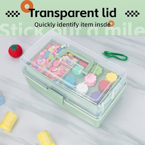 TERGOO 12.5in 3-Layer Multipurpose Craft Organizers and Storage with Adjustable Dividers, Portable Tackle Box, Folding Art & Craft Case for Medicine, Tool, Sewing Organizer (Haze Green) - Image 5
