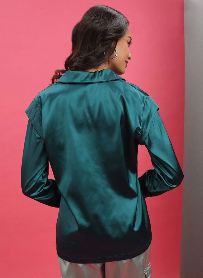 Freehand  Women Regular Fit Solid V-Neck Long Sleeve Shirt  | Best Price UAE
