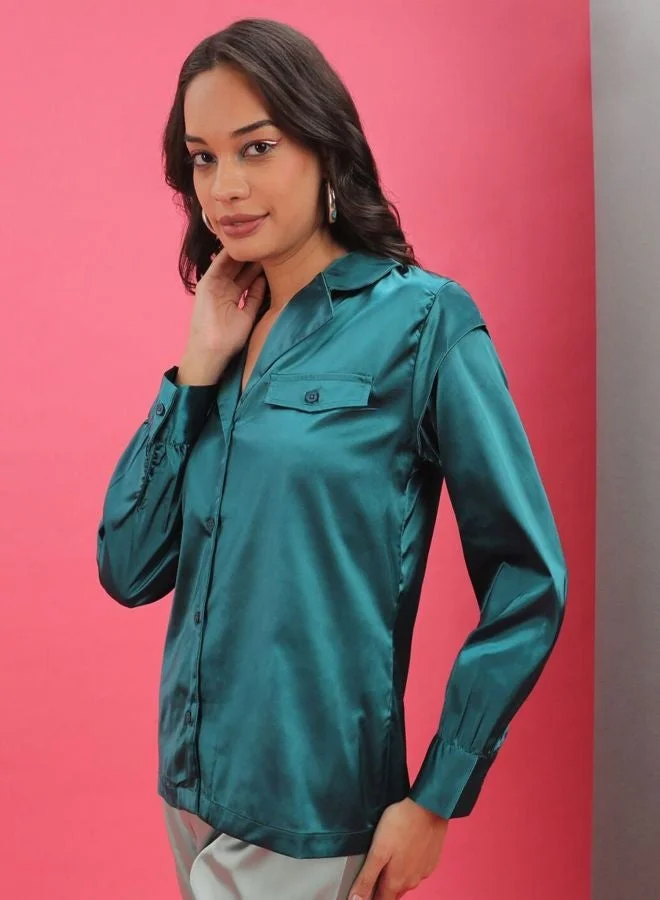 Freehand  Women Regular Fit Solid V-Neck Long Sleeve Shirt  | Best Price UAE