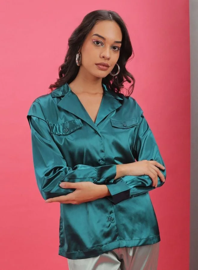 Freehand  Women Regular Fit Solid V-Neck Long Sleeve Shirt  | Best Price UAE
