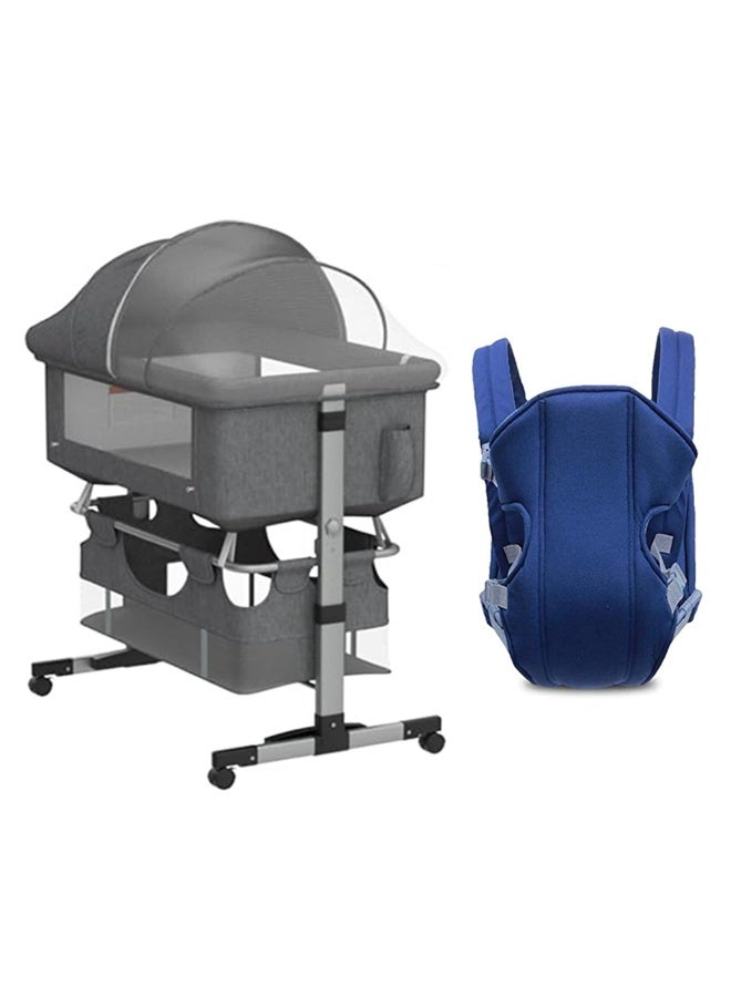 ستار بيبيز - سرير أطفال قابل للتعديل 3 في 1 مع شبكة وسلة تخزين وسرير أطفال مع حاملة أطفال - رمادي/أزرق - Image 1