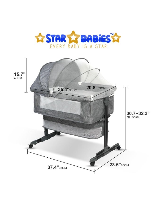 ستار بيبيز - سرير أطفال قابل للتعديل 3 في 1 مع شبكة وسلة تخزين وسرير أطفال مع حاملة أطفال - رمادي/أزرق - Image 4