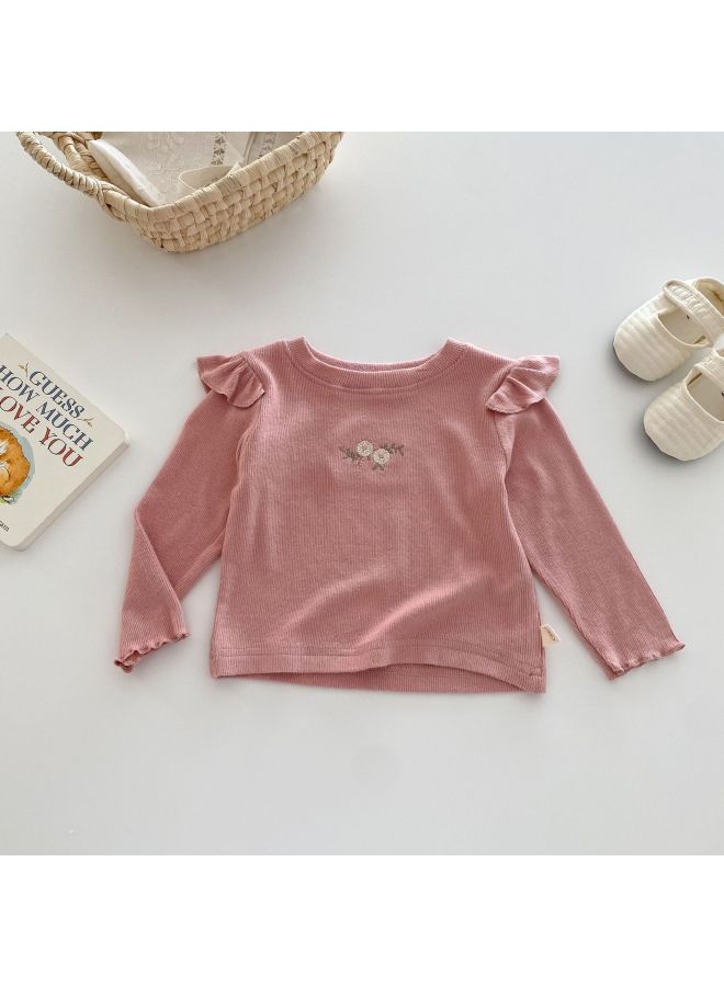 Girls Simple Base Shirt 0-5 Years Old Autumn South Korea Children's Wear Baby Western Style Embroidered T-shirt Children's Autumn Wear Ay548