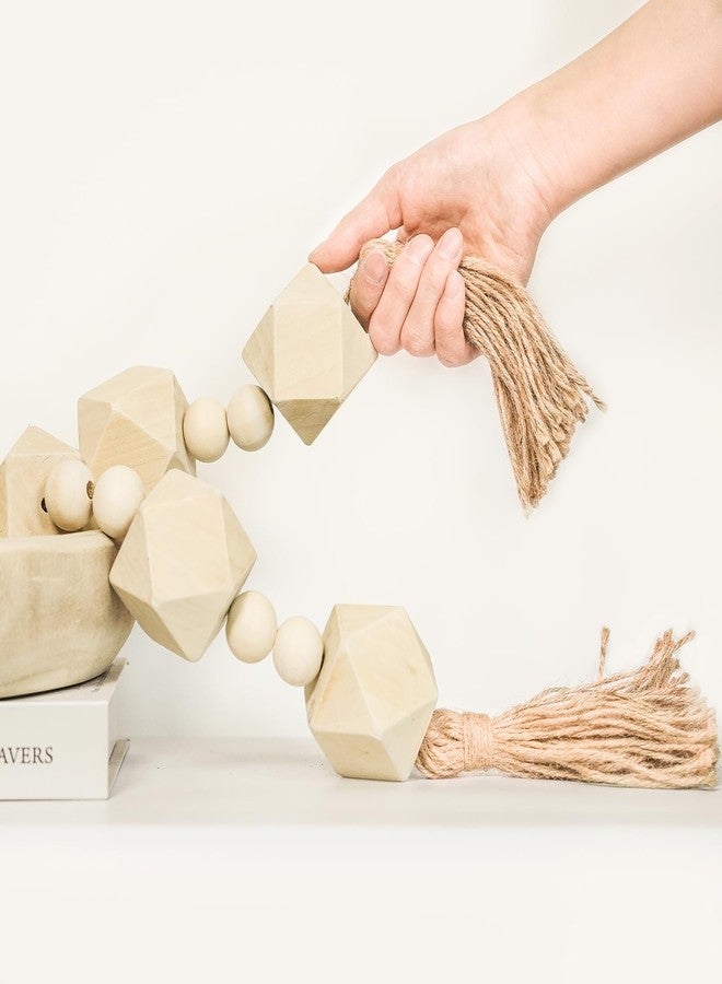 RUIRUICO Extra Large Wood Bead Garland with 2" Diameter Geometric Wooden Beads, Decorative Beads for Farmhouse Decor (Natural, 35 Inches) - Image 1