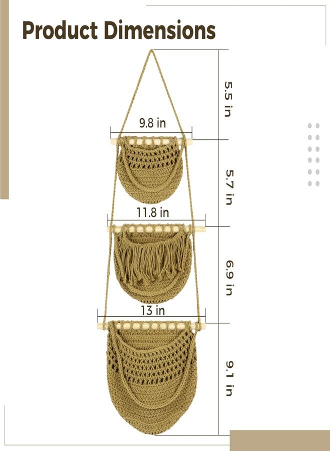 NIMBLOOM 3 Tier Hanging Fruit Basket, Rustic Woven Jute Wall Baskets with Wooden Rods, Detachable Hanging Produce Storage for Fruits Vegetables, Bohemian Wall Organizer for Kitchen Bathroom - Image 4
