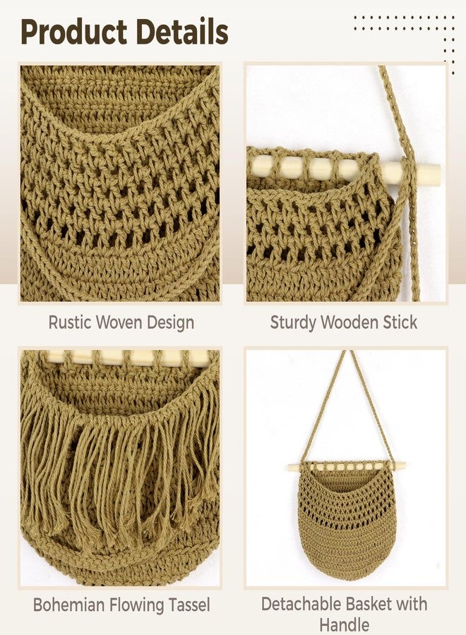 NIMBLOOM 3 Tier Hanging Fruit Basket, Rustic Woven Jute Wall Baskets with Wooden Rods, Detachable Hanging Produce Storage for Fruits Vegetables, Bohemian Wall Organizer for Kitchen Bathroom - Image 3