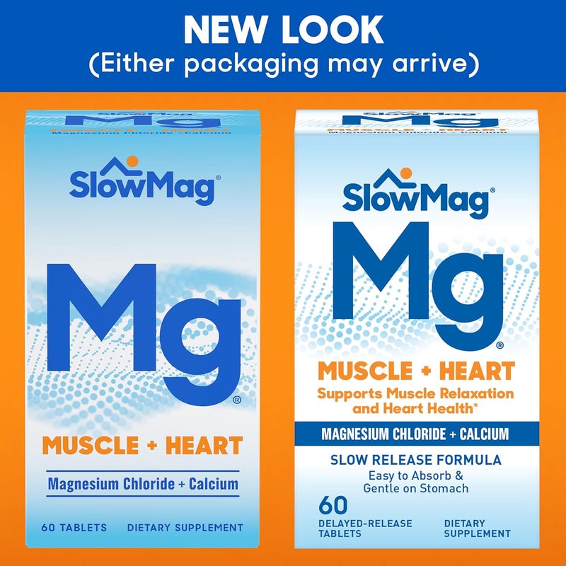 Slow-Mag سلوماج ماغ عضلات + قلب مكمل كلوريد المغنيسيوم مع الكالسيوم، 60 حبة - Image 3