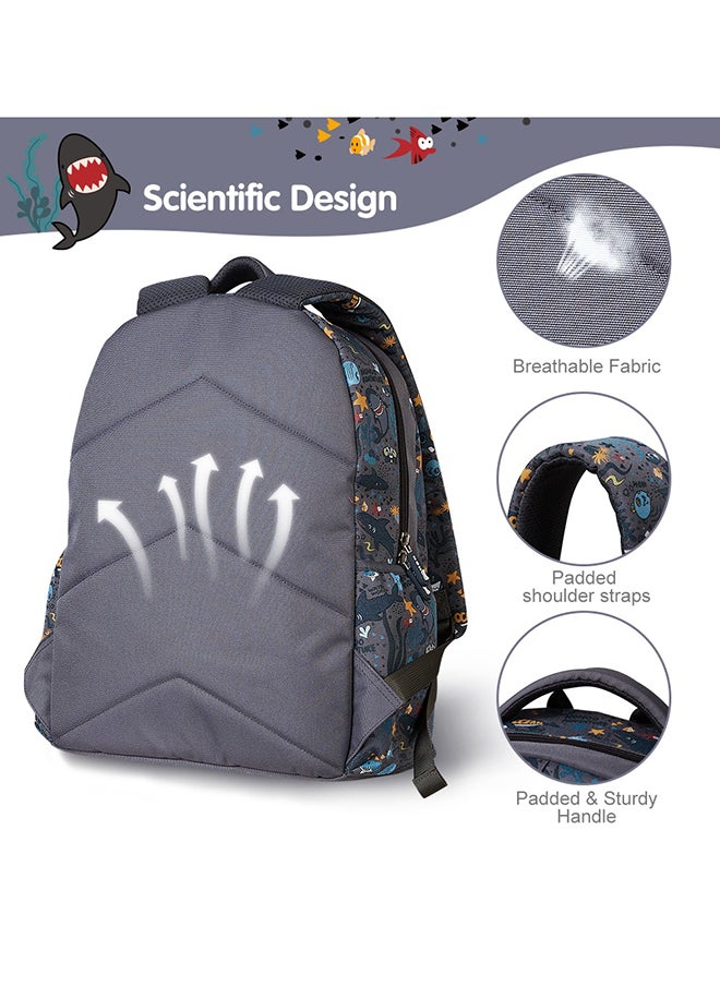 Nohoo Set Of 4 16 Inch School Bag With Lunch Bag, Handbag And Pencil Case Shark - Grey  - Image 3