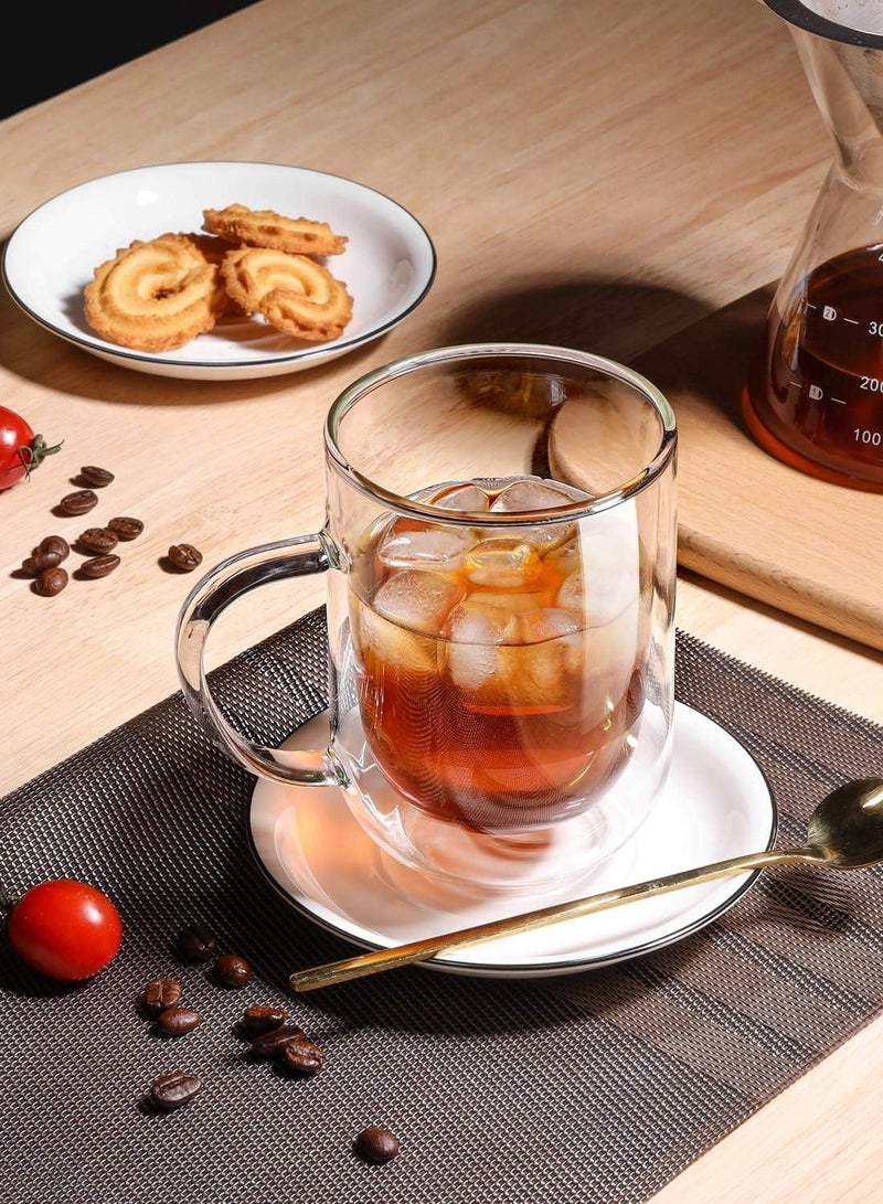 كوب قهوة مزدوج الجدار سعة 380 مل، أكواب كابتشينو لاتيه ماكياتو بمقبض، أكواب زجاجية مقاومة للحرارة من البورسليكات للقهوة والشاي والحليب والعصير، عبوة من 4 قطع  - Image 2