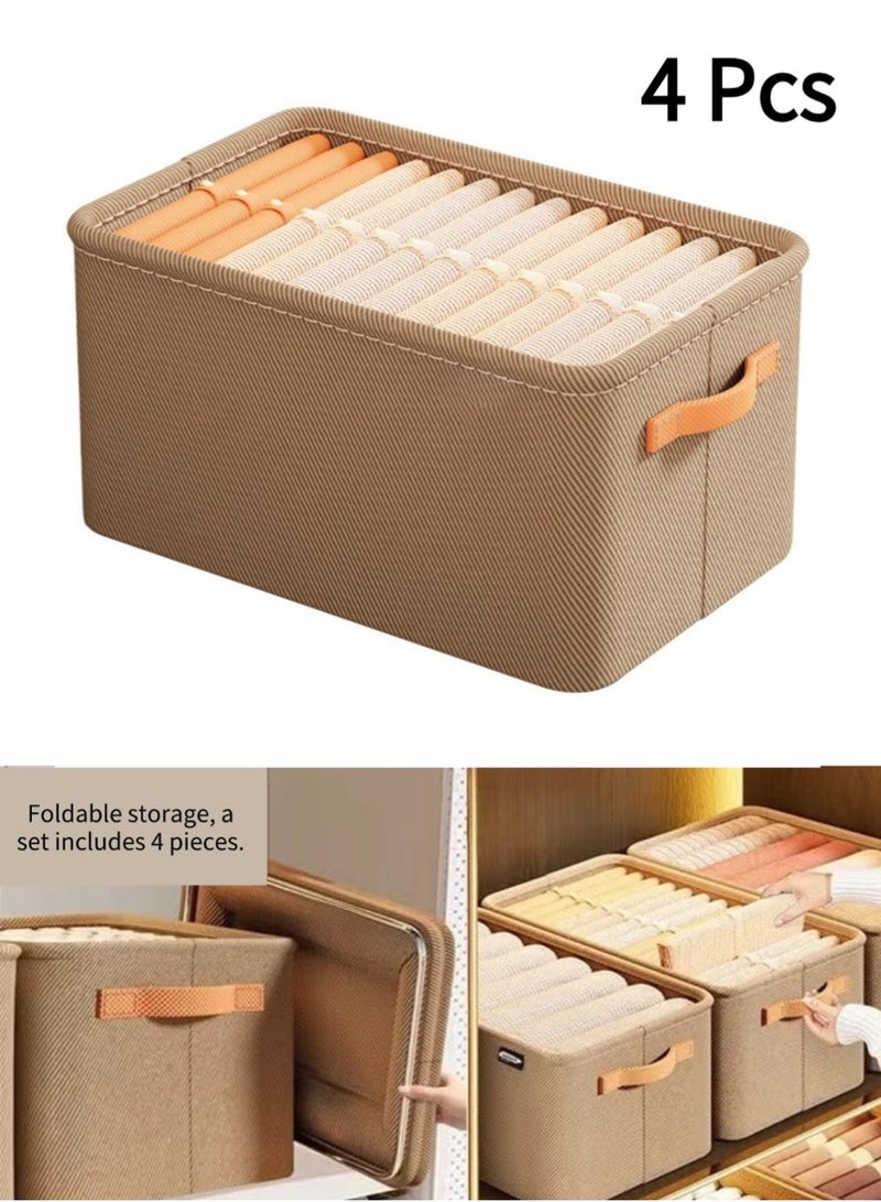 4PCS Foldable Closet Storage Box with Handle, Collapsible Fabric Storage Cubes Organizer, Stackable Storage Bins Closet Organizers For Organizing Clothing, Sheets, Toys, Books - Image 1