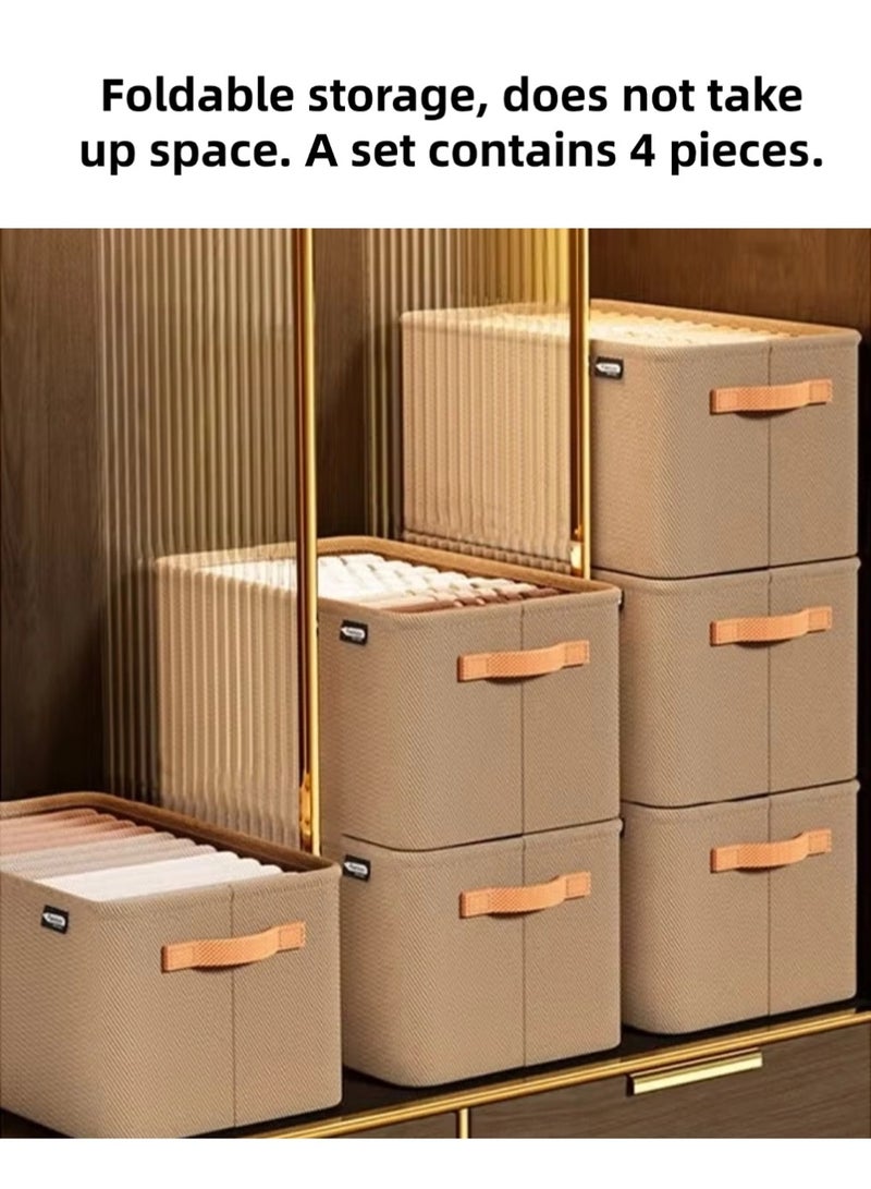 4PCS Foldable Closet Storage Box with Handle, Collapsible Fabric Storage Cubes Organizer, Stackable Storage Bins Closet Organizers For Organizing Clothing, Sheets, Toys, Books - Image 2