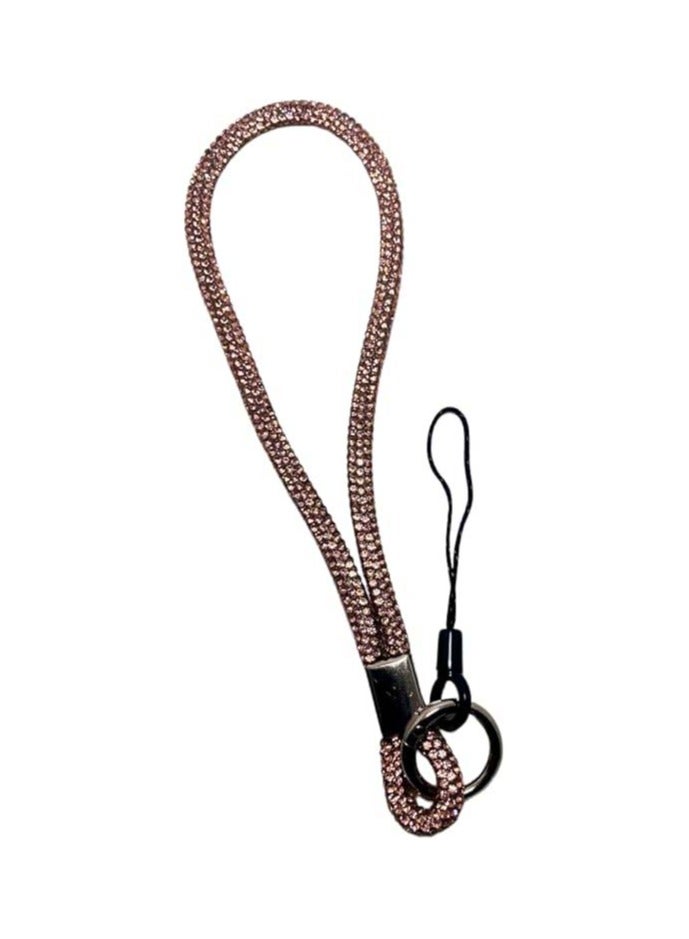 Crystal Rhinestone Lanyard with Key Ring, Diamond Rhinestone, Gold Ring Accent, Phone and Card Holder (15cm) (Rose Gold) 