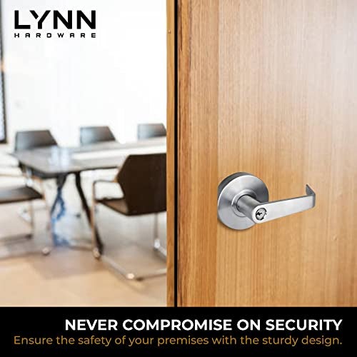 LYNN HARDWARE Commercial Door Lever Lock - Heavy-Duty Locking Door Handle, Designer Door Handles, Cylindrical Lever Lock, Non-Handed Grade 2 Door Handle, Satin Chrome, Entrance Keylock w/Clutch - Image 4