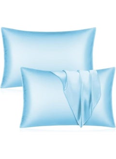 Somerfield Somer Field - Silk Pillowcases For Hair And Skin 2 Pack Standard Size with Envelope Closure (2 Pcs Pillowcases (50 x 75 cm) (Light Blue)  - Image 1