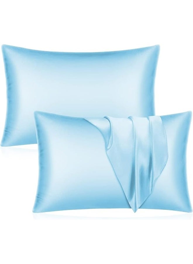 Somerfield Somer Field - Silk Pillowcases For Hair And Skin 2 Pack Standard Size with Envelope Closure (2 Pcs Pillowcases (50 x 75 cm) (Light Blue) - Image 1