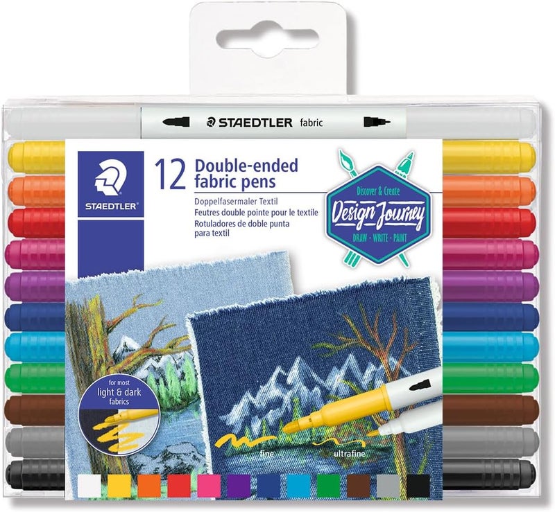 Staedtler Double-Ended Fabric Markers - 12 Assorted Colors for Decorating Fabrics - Image 1