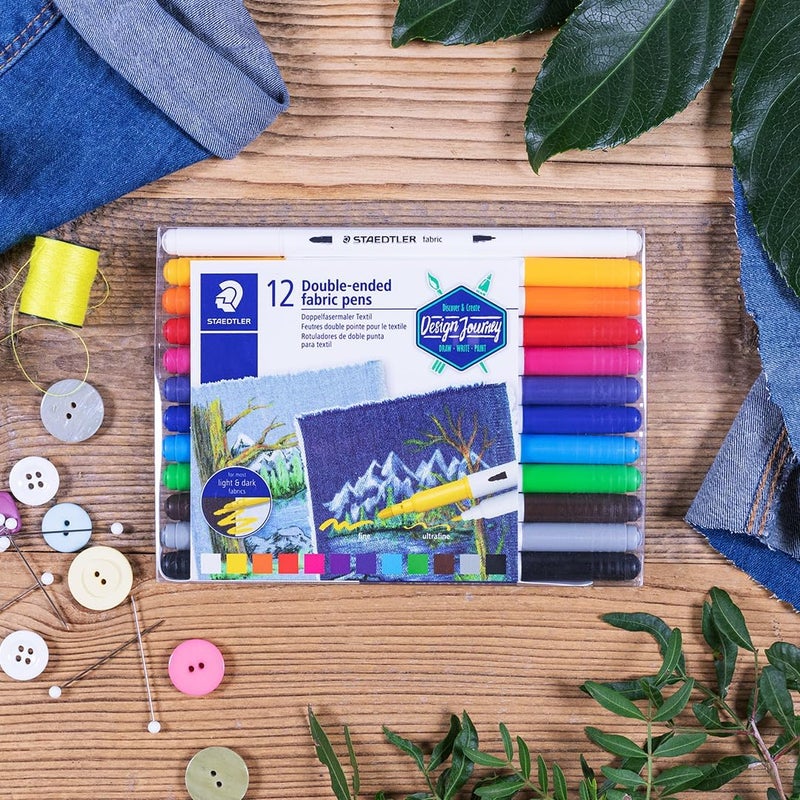 Staedtler Double-Ended Fabric Markers - 12 Assorted Colors for Decorating Fabrics - Image 3
