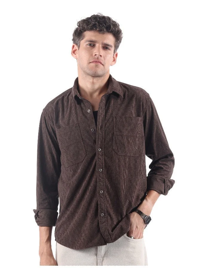 بيونغ قميص مخملي مقلم بالليزر بنقش مخطط