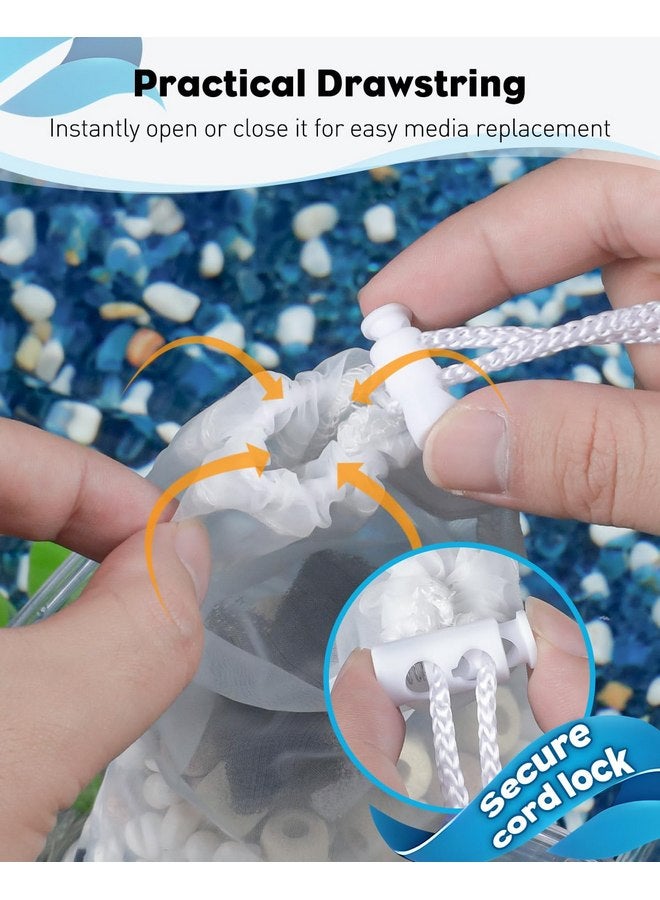 Pawfly Pawfly 4 Pack Aquarium Filter Media Bags, Fish Tank Extra Fine Mesh Bag with Drawstring 150 Micron Aquarium Mesh Bag for Fine Resins, Activated Carbon, Bio Filter Balls, 8" x 3" Ceramic Rings  - Image 2