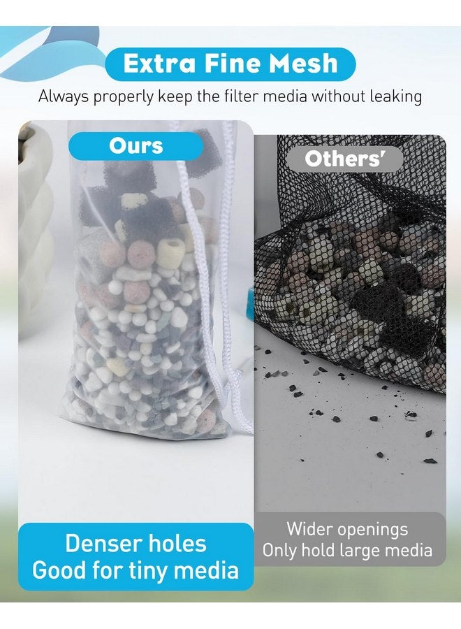 Pawfly Pawfly 4 Pack Aquarium Filter Media Bags, Fish Tank Extra Fine Mesh Bag with Drawstring 150 Micron Aquarium Mesh Bag for Fine Resins, Activated Carbon, Bio Filter Balls, 8" x 3" Ceramic Rings  - Image 5