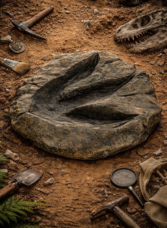 VEOJEIN Jurassic Dinosaur Footprint Fossil Replica – Realistic Resin Track Cast, Prehistoric Fossil Stone Décor Ancient Gift, Catch-All Tray for Keys Coins Jewelry – Home Shelf Decor 10.5" x 9.3" - Image 4