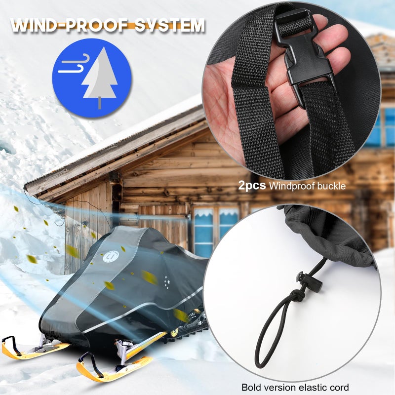 LI LIBZAKI LIBZAKI Snowmobile Cover Waterproof Sled Ski Cover 600D Heavy Duty Oxford Fabric Freeze-Resistant Down to -40Â°F Compatible with Polaris,Ski-Doo,Arctic Cat,Yamaha,Lynx,Camso,CFMOTO 116"-125" Gray - Image 5