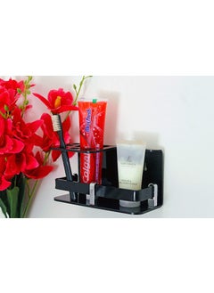 SHREE HANS FASHION Home Kitchen Studio Easy Stick On Self Adhesive Wall Mount Acrylic Toothbrush Holder Stand Tumbler Stand Organizer Rack for Home Premium Material Black  - Image 1