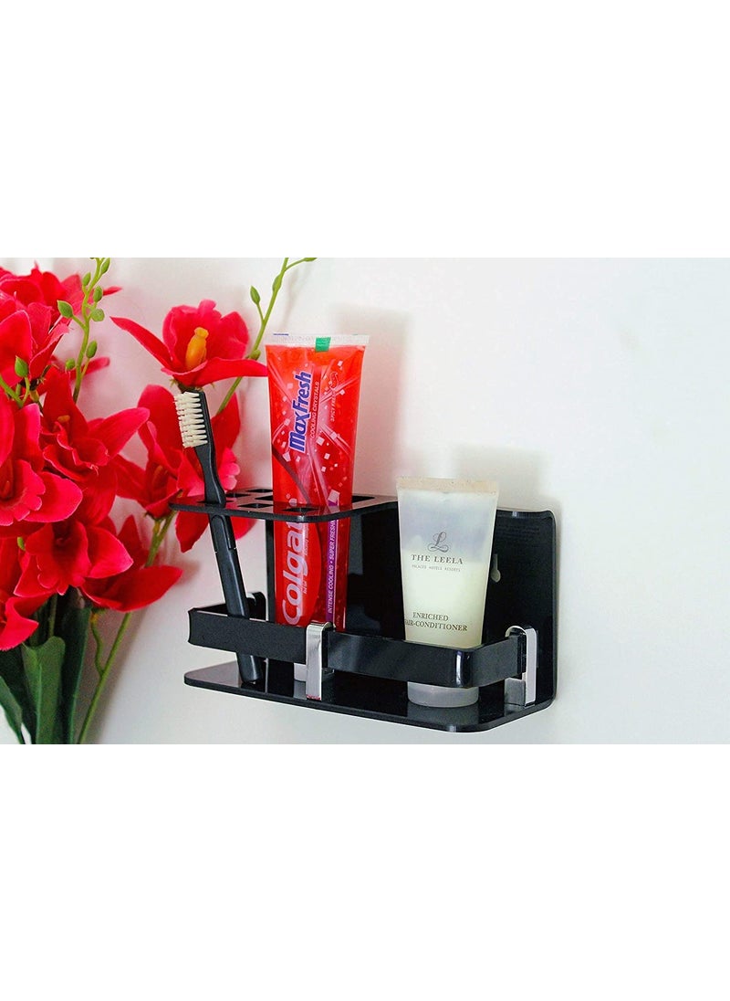 SHREE HANS FASHION Home Kitchen Studio Easy Stick On Self Adhesive Wall Mount Acrylic Toothbrush Holder Stand Tumbler Stand Organizer Rack for Home Premium Material Black  - Image 1