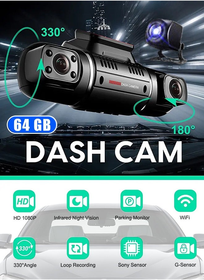 مي فازا - 1080P DVR dashcam الأمامية والمدمج في الجانب الأيسر والأيمن كاميرا ثلاثية سيارة dashcam 2 بوصة شاشة IPS dashcam المدمج في واي فاي 64G الاستشعار وقوف السيارات رصد حلقة تسجيل - Image 1