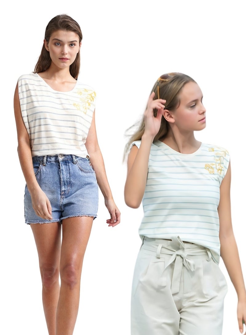 LoryLux Cala Girls Sleeveless T-Shirt with Embroidered Floral Design - 100% Organic Cotton - Image 2
