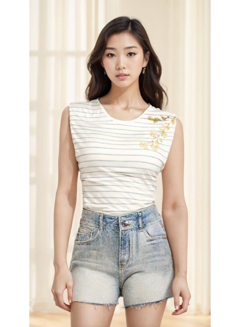 LoryLux Cala Girls Sleeveless T-Shirt with Embroidered Floral Design - 100% Organic Cotton - Image 4