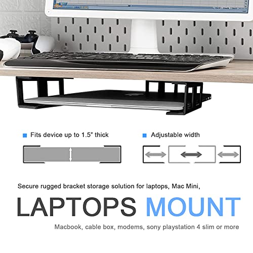 IFCASE Under Desk Laptop Mount, Metal Under Desk Shelf Holder for Laptop, Mac mini, MacBook, Keyboard with Anti-Scratch Silicone (Black) - Image 2