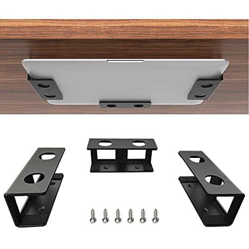 IFCASE Under Desk Laptop Mount, Metal Under Desk Shelf Holder for Laptop, Mac mini, MacBook, Keyboard with Anti-Scratch Silicone (Black) - Image 1