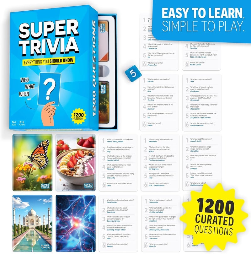 The World Game Super Trivia Game for Adults with 1200 Questions - Fun Board Game for Adults - Family Road Trip Travel Game for The Pursuit of Trivial Knowledge - Image 2