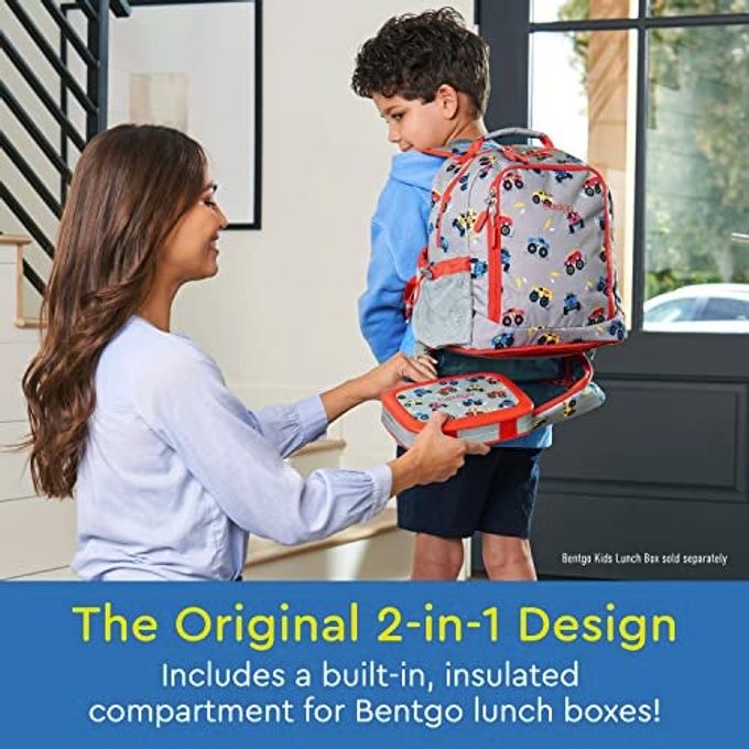 Bentgo Kids 2-in-1 Backpack & Insulated Lunch Bag Durable 16 Backpack & Lunch Container in Unique Prints for School & Travel Water Resistant, Padded & Large Compartments (Trucks) - Image 2