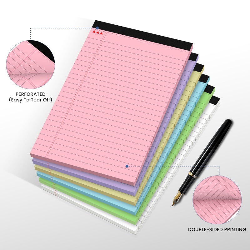 Ciphyfee 6pcs Small Note Pads, Colored Notepads 5x8 College Ruled Notebook, Writing Pads 5 x 8, Legal Pads, Pad Paper Perforate Notebooks for Work, Message, School, Office Supplies,30 Sheets/Pack - Image 4