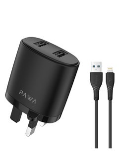 Solid Travel Charger Dual USB Port 2.4A With Lightning Cable- Black