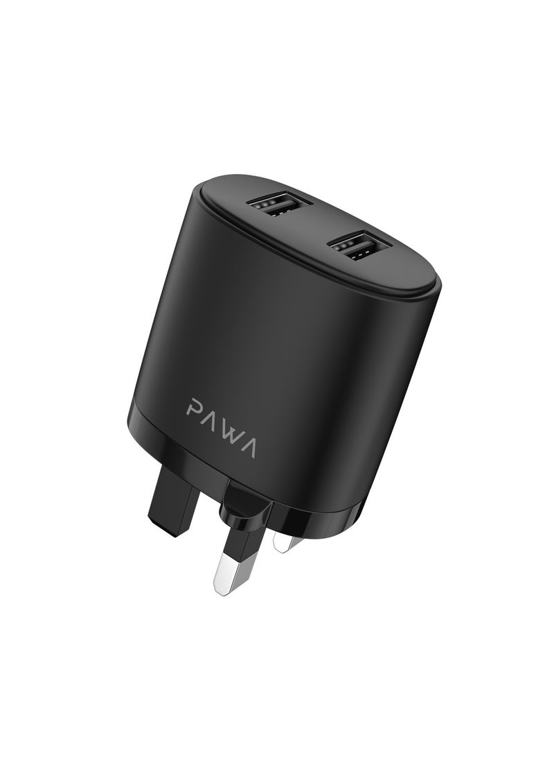 Pawa - Solid Travel Charger Dual USB Port 2.4A With Lightning Cable- Black - Image 1