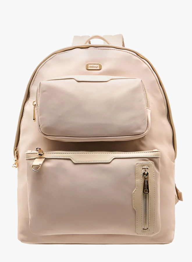 ميسي Women Solid Backpack with Adjustable Shoulder Straps and Zip Closure - 32x19x40 cm