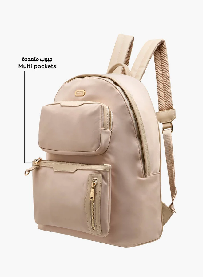 MISSY BEIGE Women Solid Backpack with Adjustable Shoulder Straps and Zip Closure - 32x19x40 cm for Women | Best Price UAE
