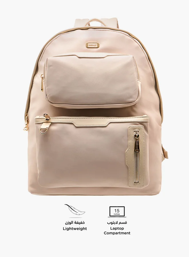 MISSY BEIGE Women Solid Backpack with Adjustable Shoulder Straps and Zip Closure - 32x19x40 cm for Women | Best Price UAE