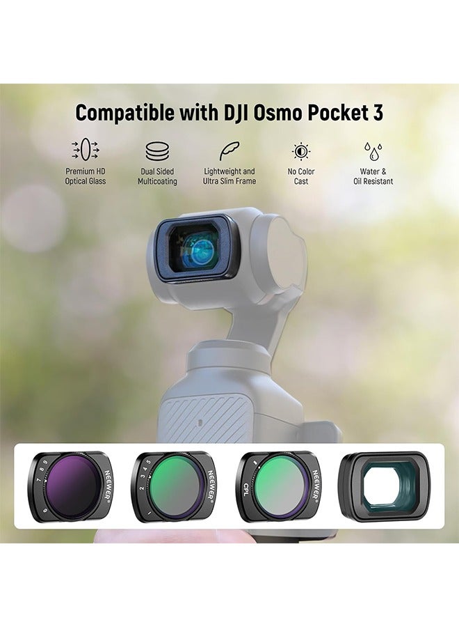 NEEWER Variable ND Filter Set Compatible with DJI Osmo Pocket 3 Creator Combo Accessories with 180° 0.75X Wide Angle Lens u0026 Screen Protectors, Variable ND2-32 + ND64-512 + CPL Filter, FL-B15 - Image 2