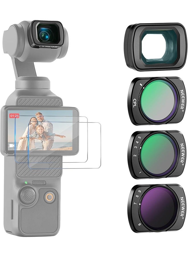NEEWER Variable ND Filter Set Compatible with DJI Osmo Pocket 3 Creator Combo Accessories with 180° 0.75X Wide Angle Lens u0026 Screen Protectors, Variable ND2-32 + ND64-512 + CPL Filter, FL-B15 - Image 1