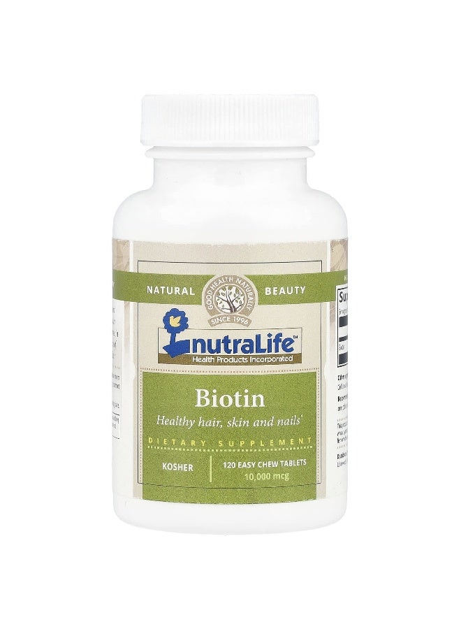 NutraLife, Biotin, 10,000 mcg, 120 Easy Chew Tablets (Packaging may vary) - Image 1