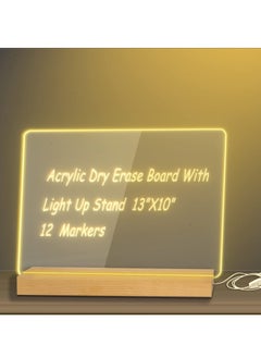 Y&D Acrylic Dry Erase Board with LED Light Clear Desktop Whiteboard Stand for Desk Memo Tablet 12 Markers Writing (13 X 10")  - Image 1
